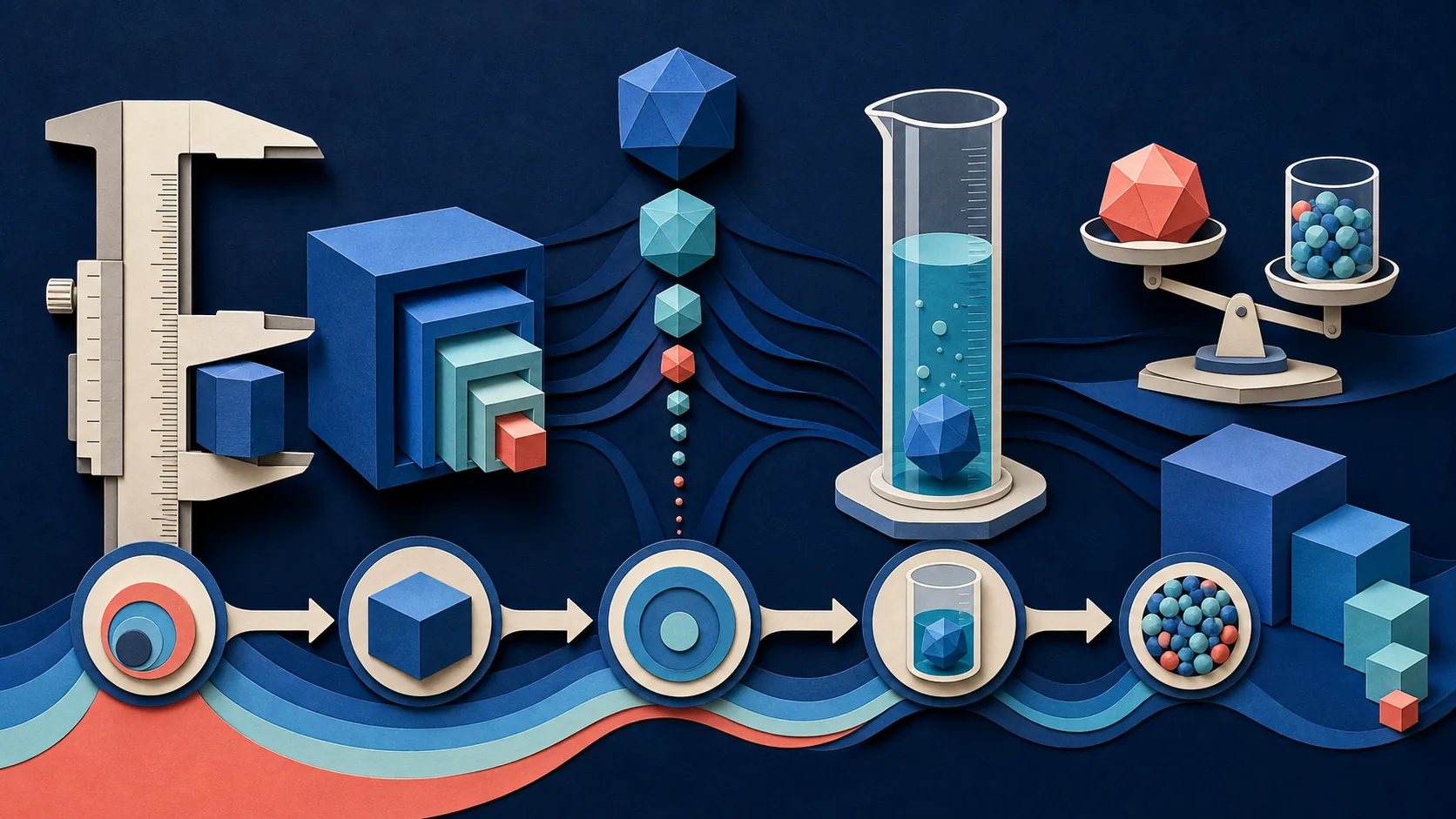 Illustration of metric measurement, density, and dimensional analysis