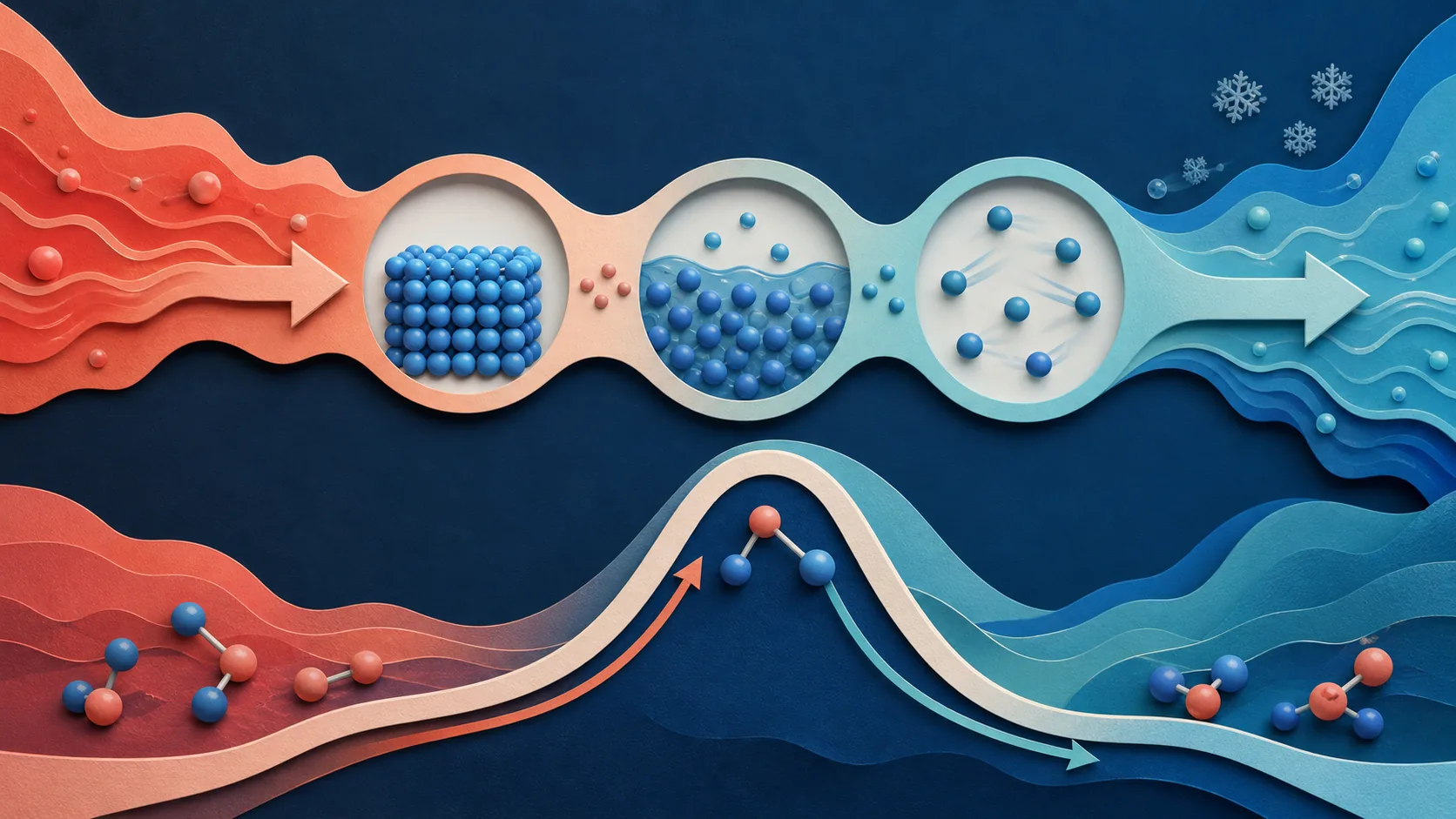 Illustration of phase changes and chemical reaction energy