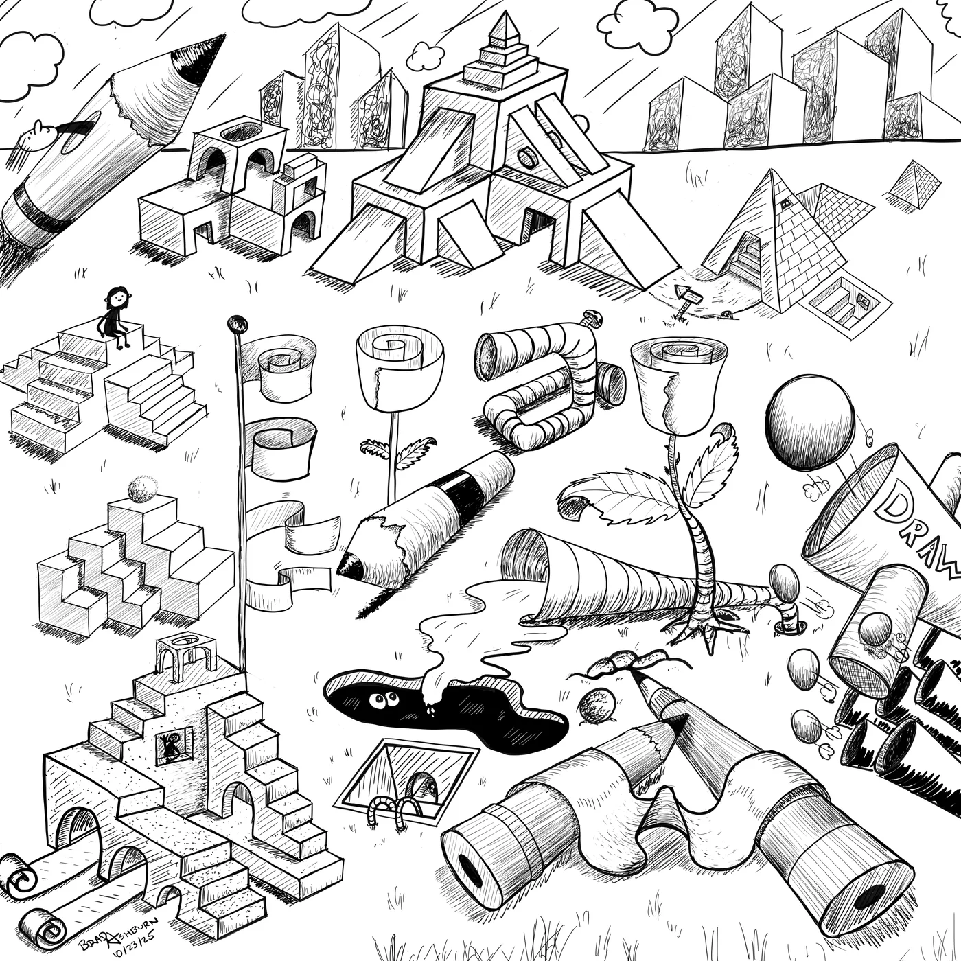 Featured cartoon drawing by Brad Ashburn