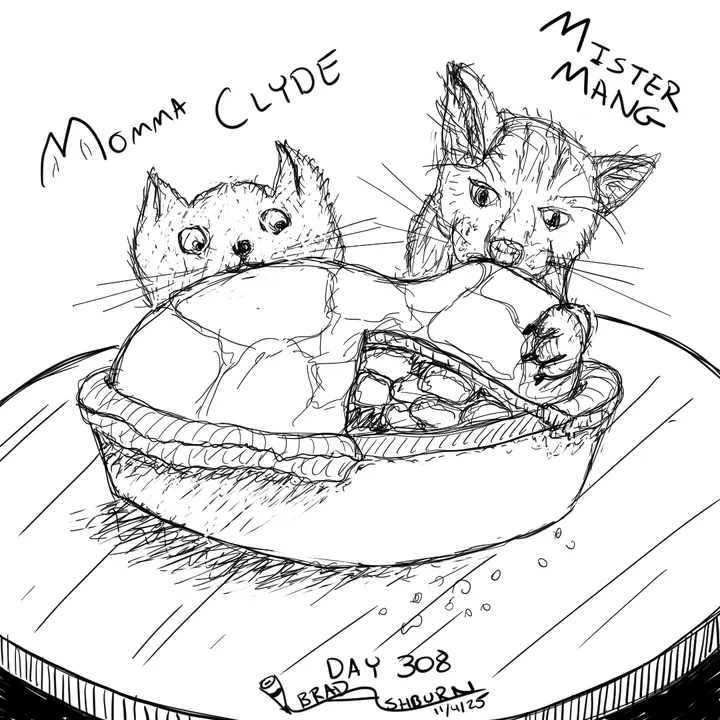 Two Cats Eating a Pie