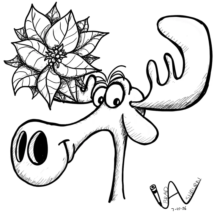 Moose with Flower on Antlers