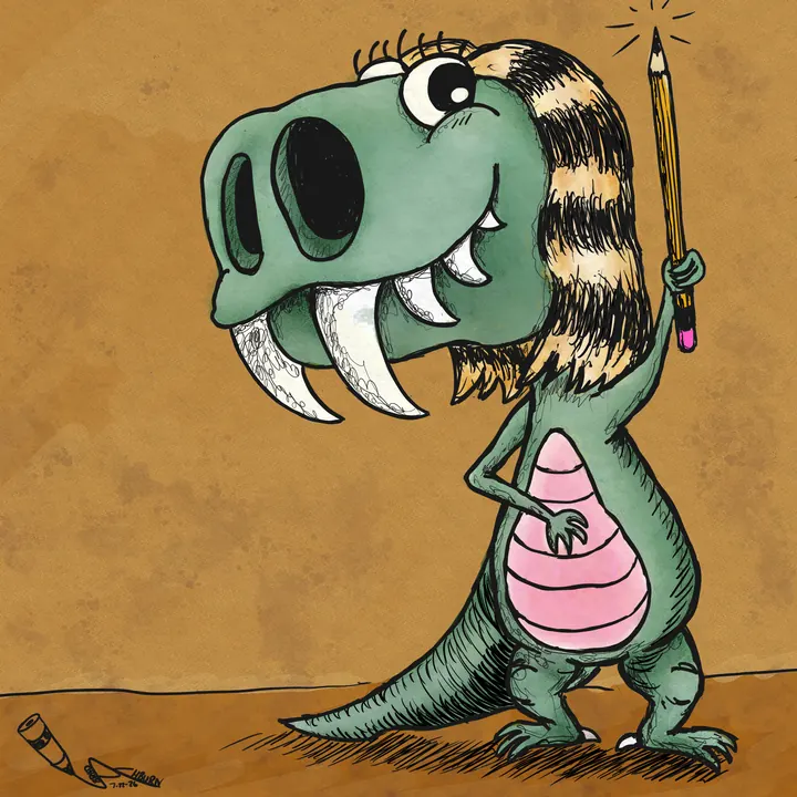 Sassy T-Rex with Alysa Liu hairstyle